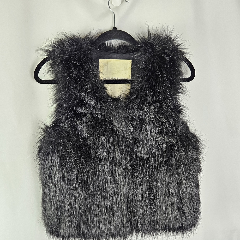 Vintage Denim & Supply Ralph Lauren Black Faux Fur Vest
